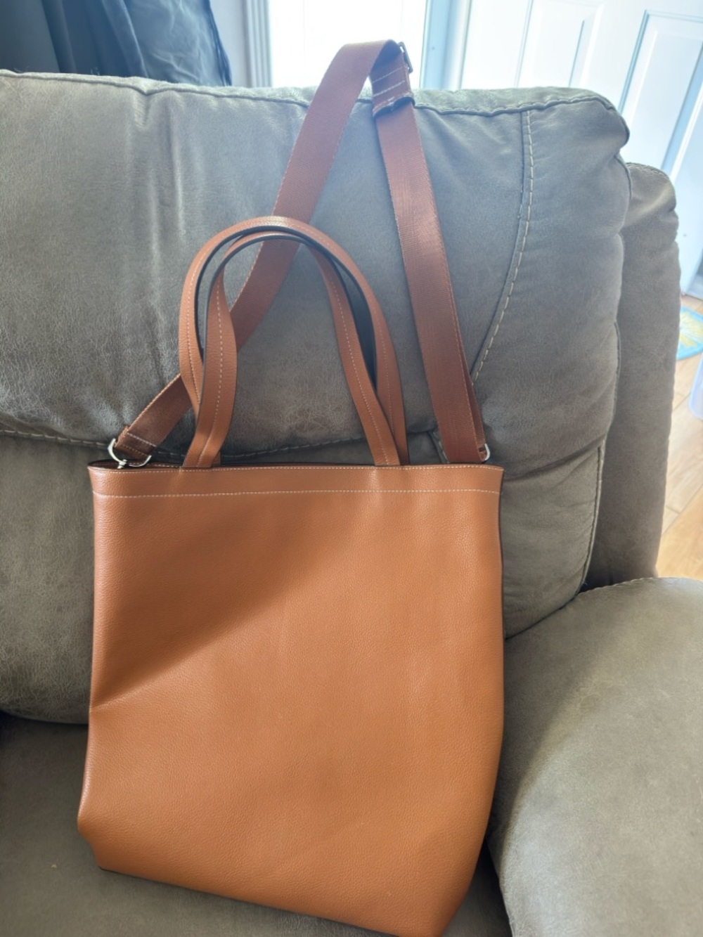 Vera Bradley Cognac Brown Leather-Look Tote with Adjustable Strap